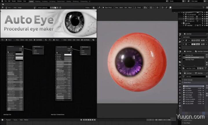 Blender一键自动生成眼睛插件Blender Market Auto Eye V3.2 免费版