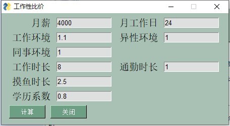 工作性价比计算器 v1.0 绿色免费版